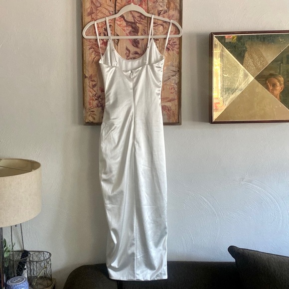 JLUXLABEL IVORY MIDI DRESS SLIT SPLIT DRESS STRETCH BODYCON - Picture 5 of 16